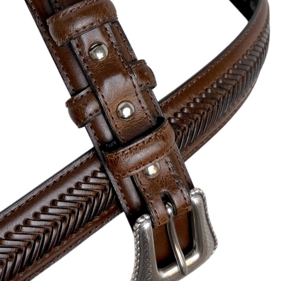 Nocona Western Cinch Strap Top Handle Ranger Woven Leather Belt Silver Buckle - Picture 16 of 16